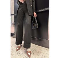 Gucci Women GG Wool Jacquard Pant Black Fitted Waistband Four Pleats Wide Leg (5)