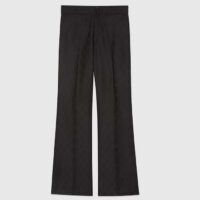 Gucci Women GG Wool Jacquard Pant Black Fitted Waistband Four Pleats Wide Leg (5)