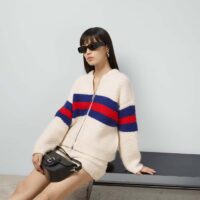 Gucci Women GG Wool Mohair Cardigan Web Knitted Collar Dropped Shoulder Long Sleeves (6)
