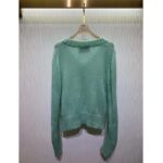 Gucci Women GG Wool Mohair Sweater Crystal G Blue V-Neck Dropped Shoulder Long Sleeves - Image 3