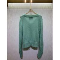 Gucci Women GG Wool Mohair Sweater Crystal G Blue V-Neck Dropped Shoulder Long Sleeves (6)