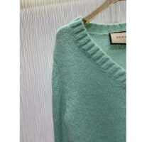 Gucci Women GG Wool Mohair Sweater Crystal G Blue V-Neck Dropped Shoulder Long Sleeves (6)