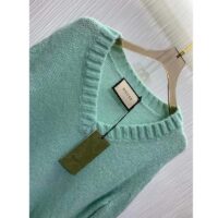 Gucci Women GG Wool Mohair Sweater Crystal G Blue V-Neck Dropped Shoulder Long Sleeves (6)