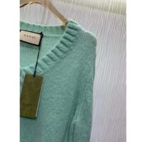 Gucci Women GG Wool Mohair Sweater Crystal G Blue V-Neck Dropped Shoulder Long Sleeves (6)