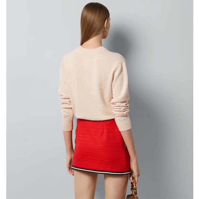 Gucci Women GG Wool Sweater Cream Crewneck Dropped Shoulder Long Sleeves