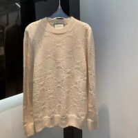 Gucci Women GG Wool Sweater Cream Crewneck Dropped Shoulder Long Sleeves (8)