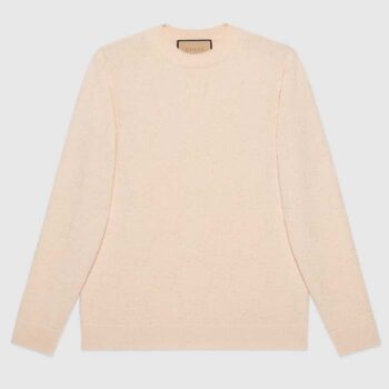 Gucci Women GG Wool Sweater Cream Crewneck Dropped Shoulder Long Sleeves