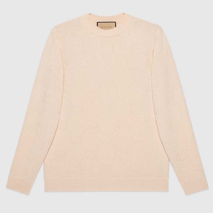 Gucci Women GG Wool Sweater Cream Crewneck Dropped Shoulder Long Sleeves
