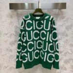 Gucci Men GG Wool Sweater Gucci Intarsia Green Crewneck Dropped Shoulder - Imagen 3
