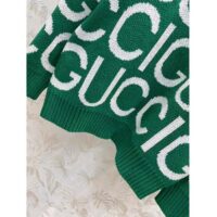 Gucci Women GG Wool Sweater Gucci Intarsia Green Crewneck Dropped Shoulder (15)