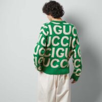 Gucci Women GG Wool Sweater Gucci Intarsia Green Crewneck Dropped Shoulder (15)