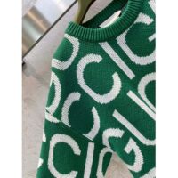 Gucci Women GG Wool Sweater Gucci Intarsia Green Crewneck Dropped Shoulder (15)