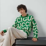 Gucci Men GG Wool Sweater Gucci Intarsia Green Crewneck Dropped Shoulder - Imagen 12