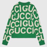 Gucci Women GG Wool Sweater Gucci Intarsia Green Crewneck Dropped Shoulder (15)