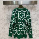 Gucci Men GG Wool Sweater Gucci Intarsia Green Crewneck Dropped Shoulder - Imagen 2