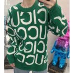 Gucci Women GG Wool Sweater Gucci Intarsia Green Crewneck Dropped Shoulder - Image 11