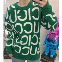 Gucci Women GG Wool Sweater Gucci Intarsia Green Crewneck Dropped Shoulder (15)