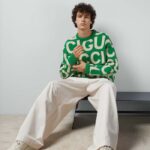Gucci Men GG Wool Sweater Gucci Intarsia Green Crewneck Dropped Shoulder - Imagen 11