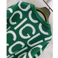 Gucci Women GG Wool Sweater Gucci Intarsia Green Crewneck Dropped Shoulder (15)