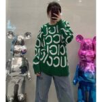 Gucci Women GG Wool Sweater Gucci Intarsia Green Crewneck Dropped Shoulder - Image 12