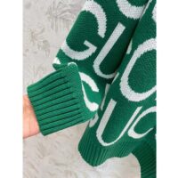 Gucci Women GG Wool Sweater Gucci Intarsia Green Crewneck Dropped Shoulder (15)