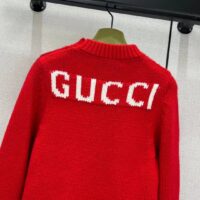 Gucci Women GG Wool Top Gucci Intarsia Red Crewneck Dropped Shoulder Long Sleeves (12)