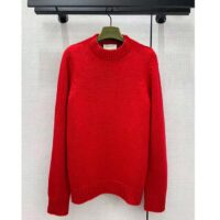 Gucci Women GG Wool Top Gucci Intarsia Red Crewneck Dropped Shoulder Long Sleeves (12)