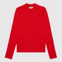 Gucci Women GG Wool Top Gucci Intarsia Red Crewneck Dropped Shoulder Long Sleeves (12)