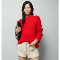 Gucci Women GG Wool Top Gucci Intarsia Red Crewneck Dropped Shoulder Long Sleeves (12)
