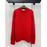 Gucci Women GG Wool Top Gucci Intarsia Red Crewneck Dropped Shoulder Long Sleeves (12)