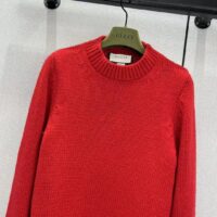 Gucci Women GG Wool Top Gucci Intarsia Red Crewneck Dropped Shoulder Long Sleeves (12)