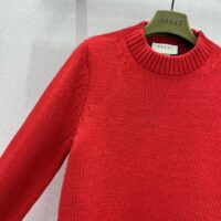 Gucci Women GG Wool Top Gucci Intarsia Red Crewneck Dropped Shoulder Long Sleeves (12)