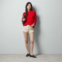 Gucci Women GG Wool Top Gucci Intarsia Red Crewneck Dropped Shoulder Long Sleeves (12)