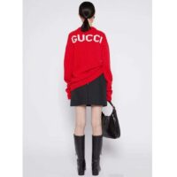 Gucci Women GG Wool Top Gucci Intarsia Red Crewneck Dropped Shoulder Long Sleeves (12)