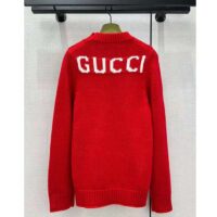 Gucci Women GG Wool Top Gucci Intarsia Red Crewneck Dropped Shoulder Long Sleeves (12)