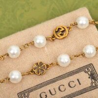 Gucci Women Interlocking G Flower Pearl Necklace (1)