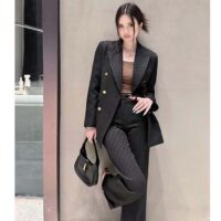 Gucci Women Light GG Canvas Single-Breasted Jacket Peak Lapel Flap Pockets (6)