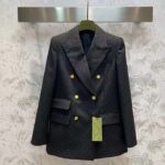 Gucci Women Light GG Canvas Single-Breasted Jacket Peak Lapel Flap Pockets - Image 3