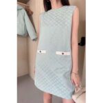 Gucci Women Reversible GG Canvas Dress Pale Blue Unlined Crewneck Sleeveless Two Front Pockets - Image 16