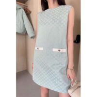 Gucci Women Reversible GG Canvas Dress Pale Blue Unlined Crewneck Sleeveless Two Front Pockets (8)