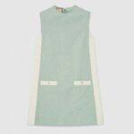 Gucci Women Reversible GG Canvas Dress Pale Blue Unlined Crewneck Sleeveless Two Front Pockets