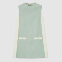 Gucci Women Reversible GG Canvas Dress Pale Blue Unlined Crewneck Sleeveless Two Front Pockets (8)