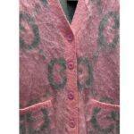 Gucci Women Reversible GG Mohair Cardigan Light Green Pink Brushed Jacquard Wool V-Neck - immagine 5