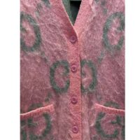 Gucci Women Reversible GG Mohair Cardigan Light Green Pink Brushed Jacquard Wool V-Neck (2)