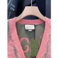 Gucci Women Reversible GG Mohair Cardigan Light Green Pink Brushed Jacquard Wool V-Neck (2)