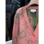 Gucci Women Reversible GG Mohair Cardigan Light Green Pink Brushed Jacquard Wool V-Neck - immagine 7