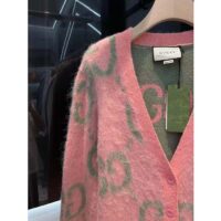 Gucci Women Reversible GG Mohair Cardigan Light Green Pink Brushed Jacquard Wool V-Neck (2)