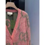 Gucci Women Reversible GG Mohair Cardigan Light Green Pink Brushed Jacquard Wool V-Neck - immagine 8