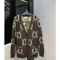 Gucci Women Reversible GG Mohair Wool Cardigan Brushed GG Jacquard Blend V-Neck Front Pockets (9)