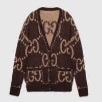 Gucci Women Reversible GG Mohair Wool Cardigan Brushed GG Jacquard Blend V-Neck Front Pockets (9)